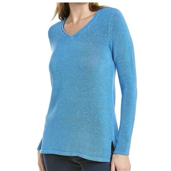 J McLaughlin Sweater Tunic S Open Knit Aqua Preppy Vacation Coastal Boathouse - Picture 1 of 10